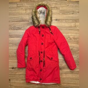 Red Water Resistant Parka Coat